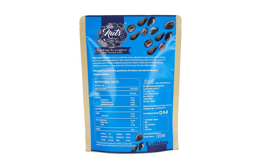 Nuts Over U Raisins (Black)    Pack  500 grams